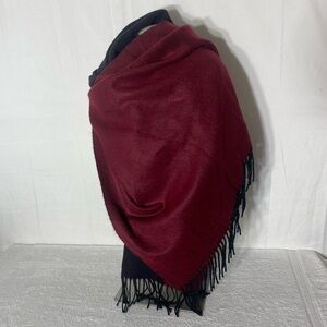 Correiri Ido Soft Burgundy and Black Reversible Blanket Scarf Wrap W Fringe